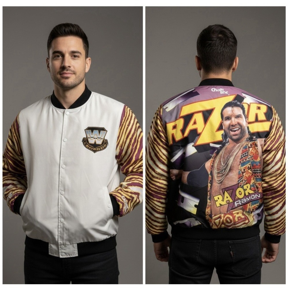 WWE Legends Razor Ramon Chalk Line Satin Bomber Jacket XL Scott‎ Hall WWF WCW